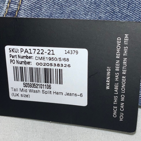 PrettyLittleThing Tall mid wash split hem jeans Sz 6 high waist New - Picture 6 of 13